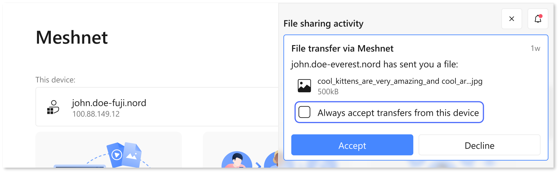 Selecting the "Always accept file transfers from this device" option.