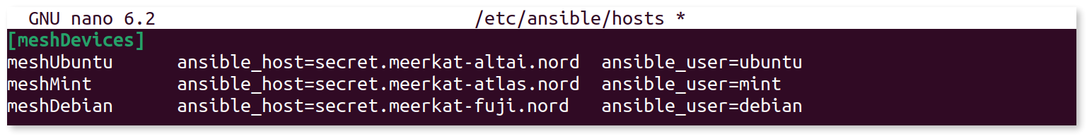 Ansible hosts file