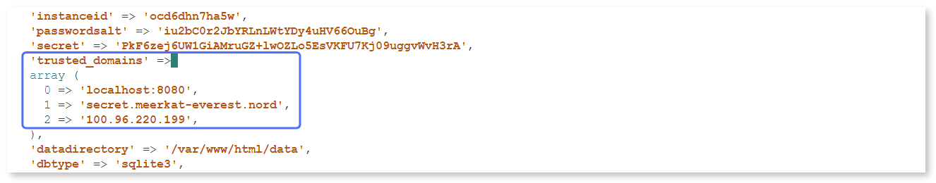 Nord name and Meshnet IP address added to the 'trusted domains' array