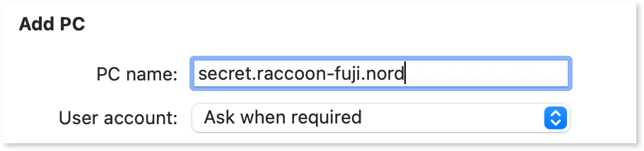 Entering Nord name of a remote PC