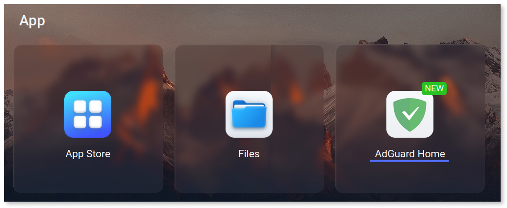 AdGuard Home underlined under the App category.