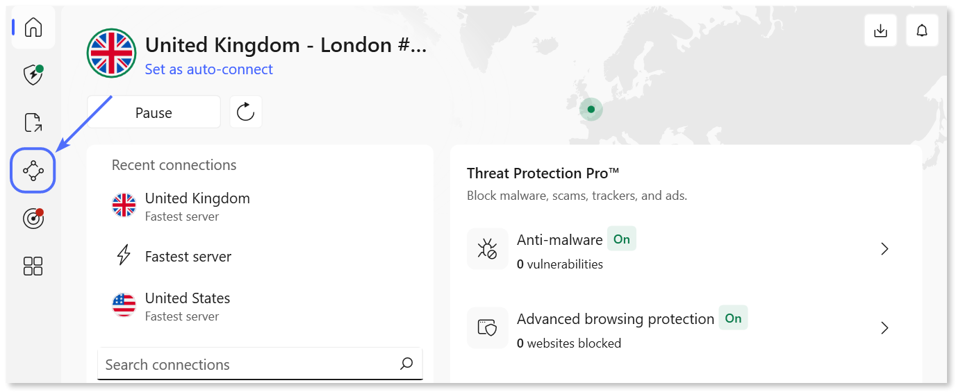 Arrow pointing to the Meshnet tab in the left sidebar.