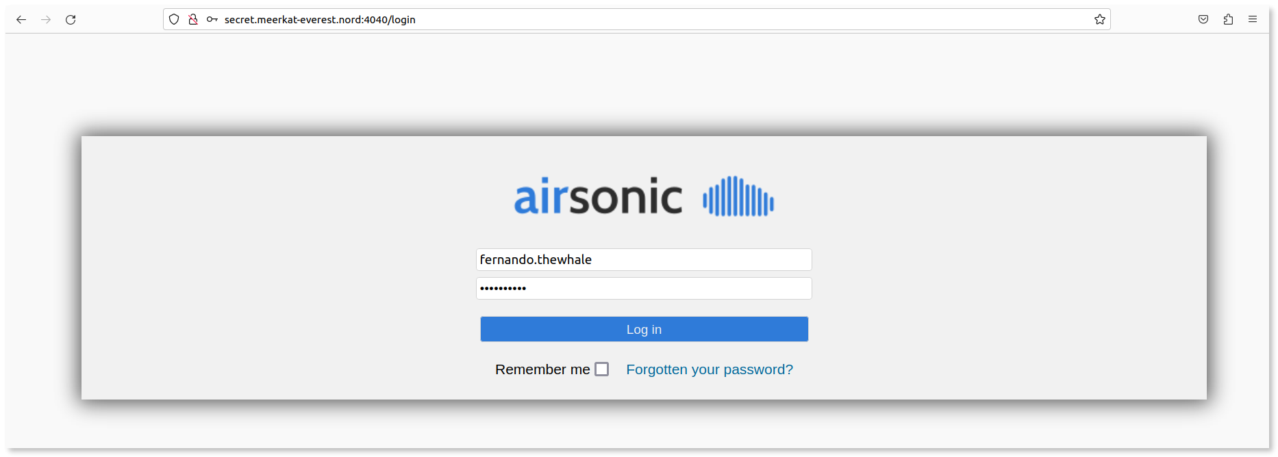 Logging in to the Airsonic web interface using the newly created user account.