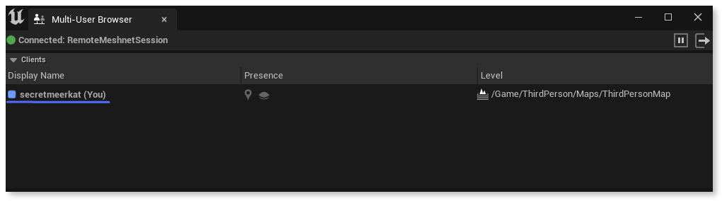 Custom username visible in the Multi-user browser window.