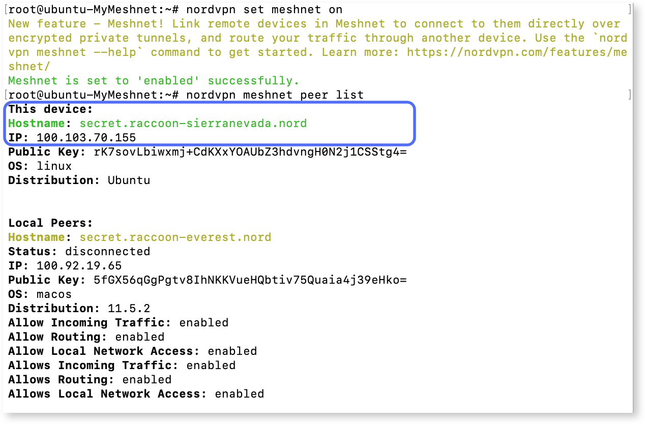 The device's Nord name and IP address are highlighted