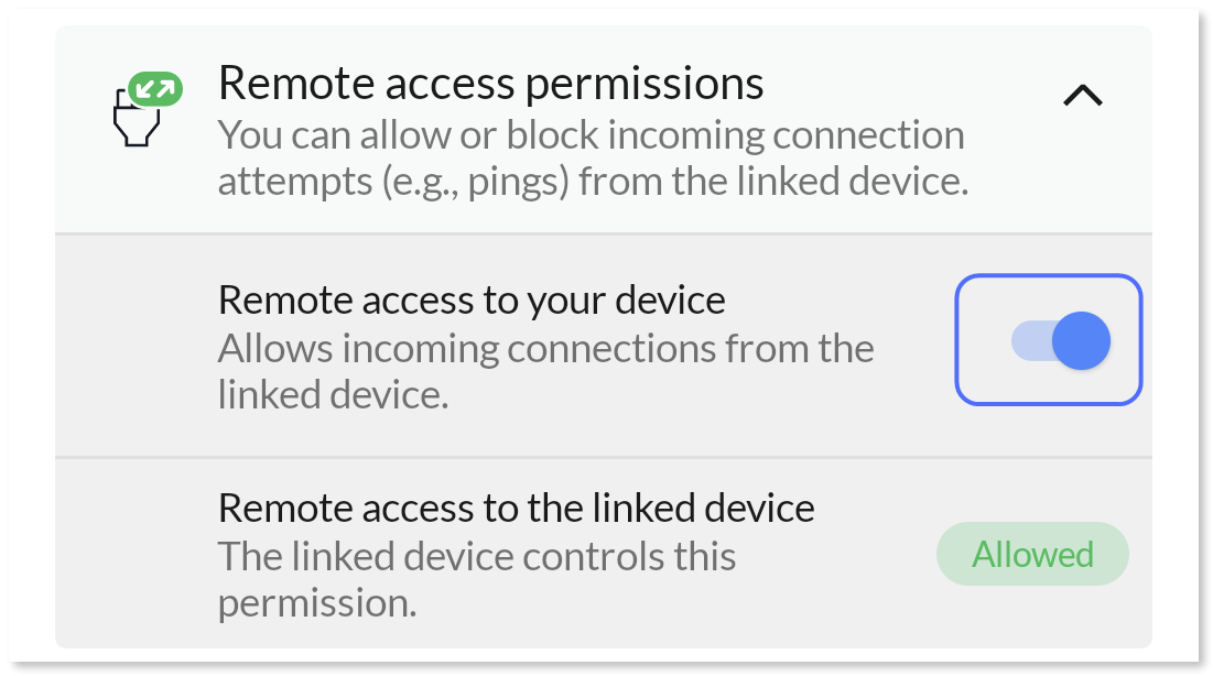 The 'Remote access to your device' toggle is enabled.