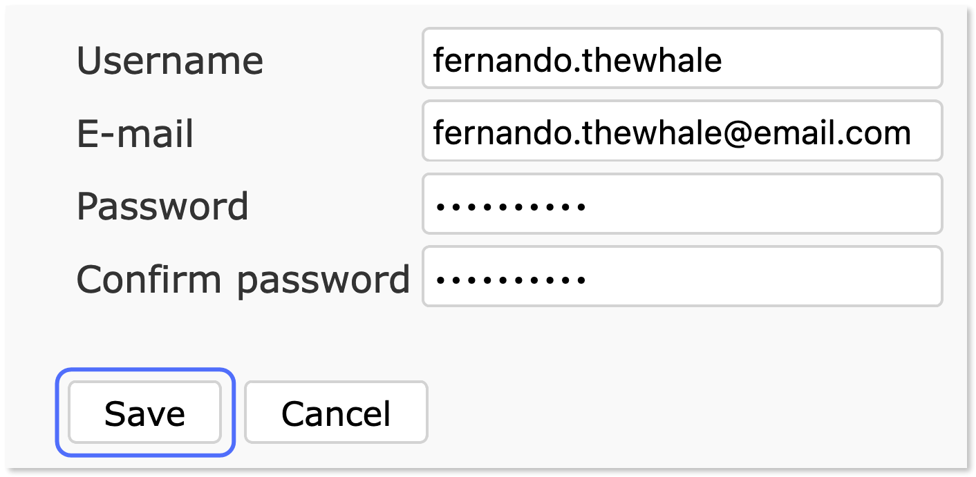 Clicking 'Save' on the filled in new user creation screen.