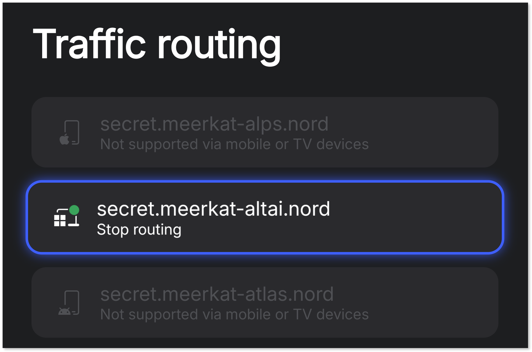 Traffic routing host device selected.