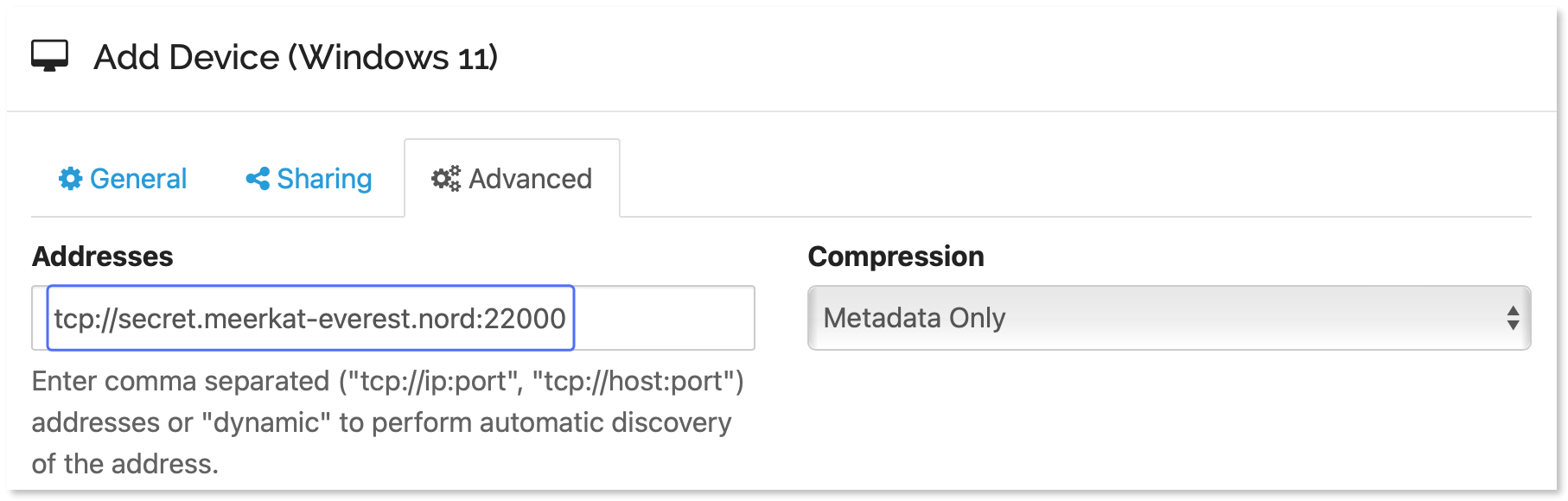 Entering the address of the host device using the assigned Nord name.