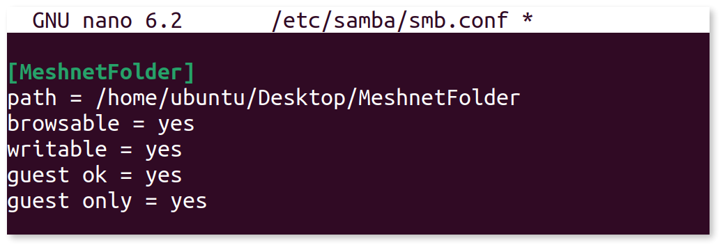 Edited 'smb.conf' file