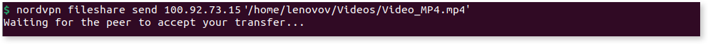 The "Waiting for the peer to accept your transfer" message is displayed in the terminal