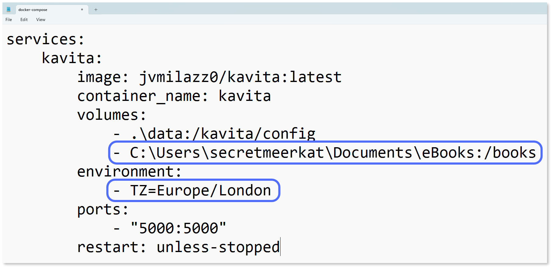 Notepad window with two lines highlighted.