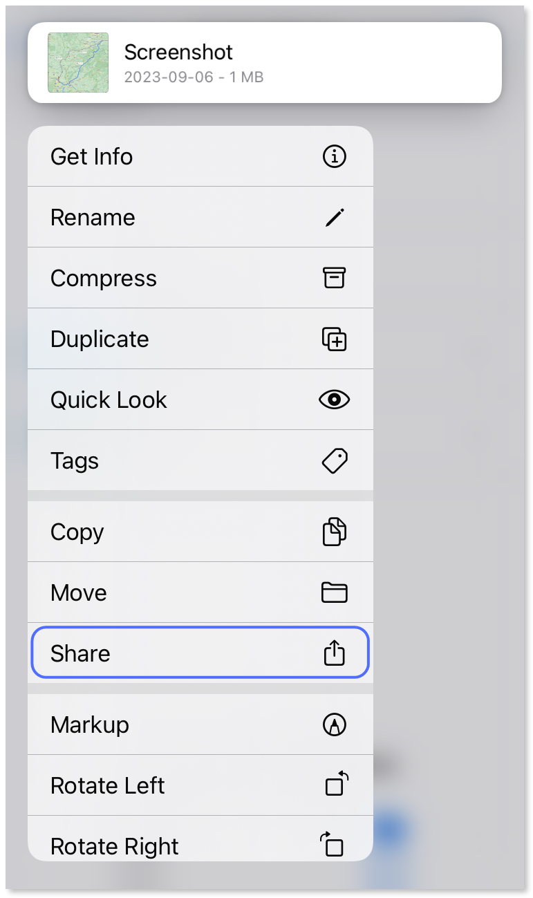 The Share option is highlighted.