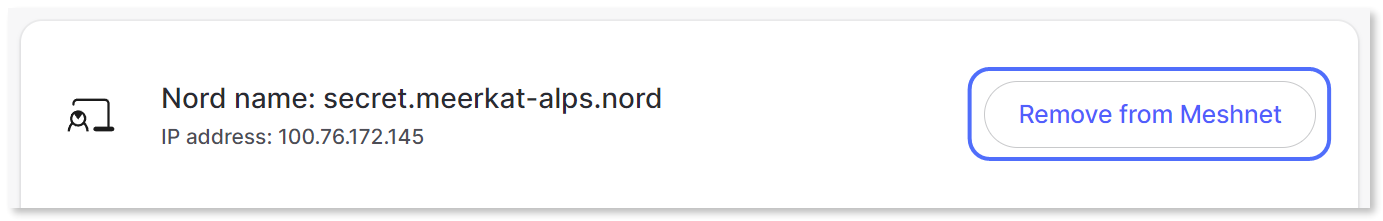 "Remove from Meshnet" button highlighted.