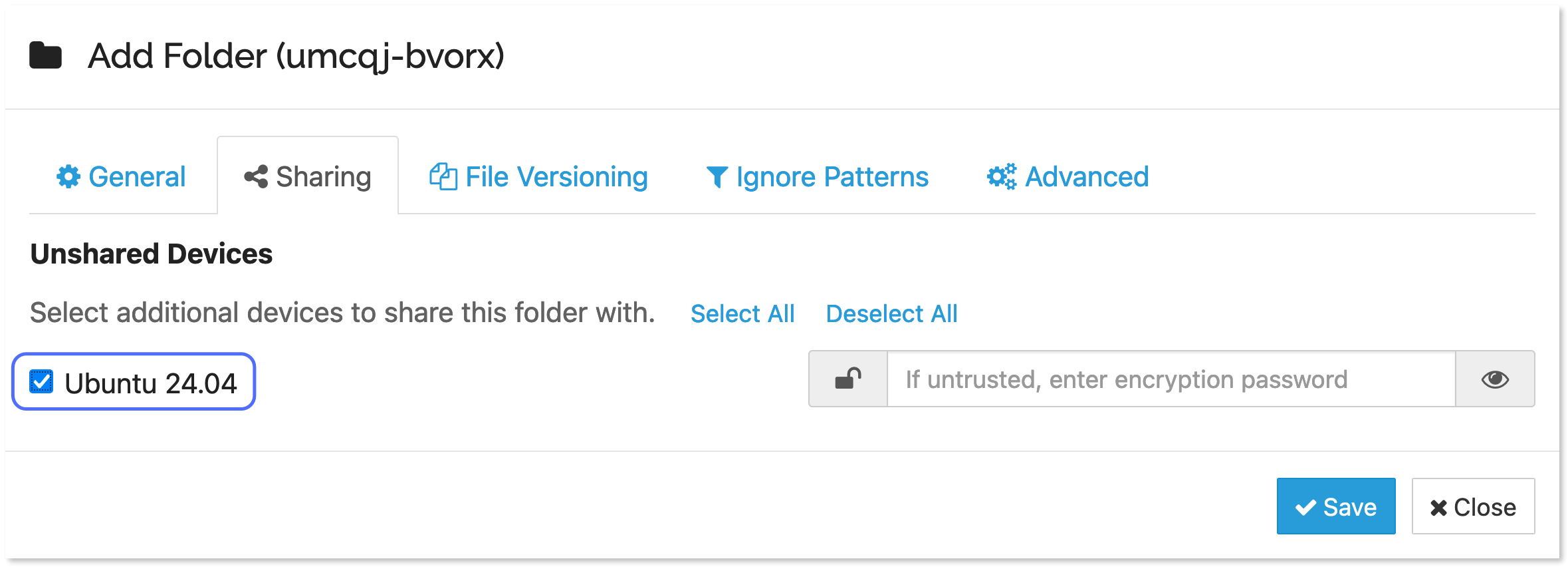Sharing a folder with the added remote device.