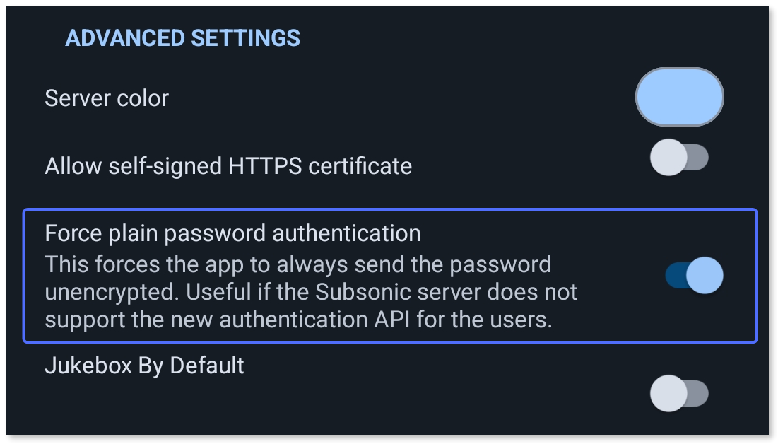 Enabling the 'Force plain password authentication' toggle.