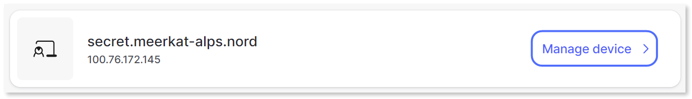 "Manage device" button highlighted next to a Linux device.