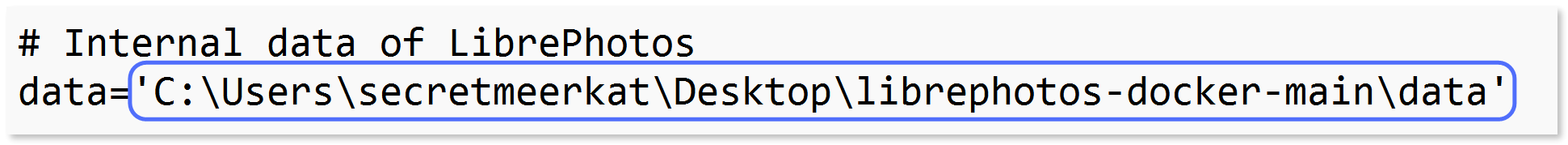 Entering the path of the LibrePhotos data folder.