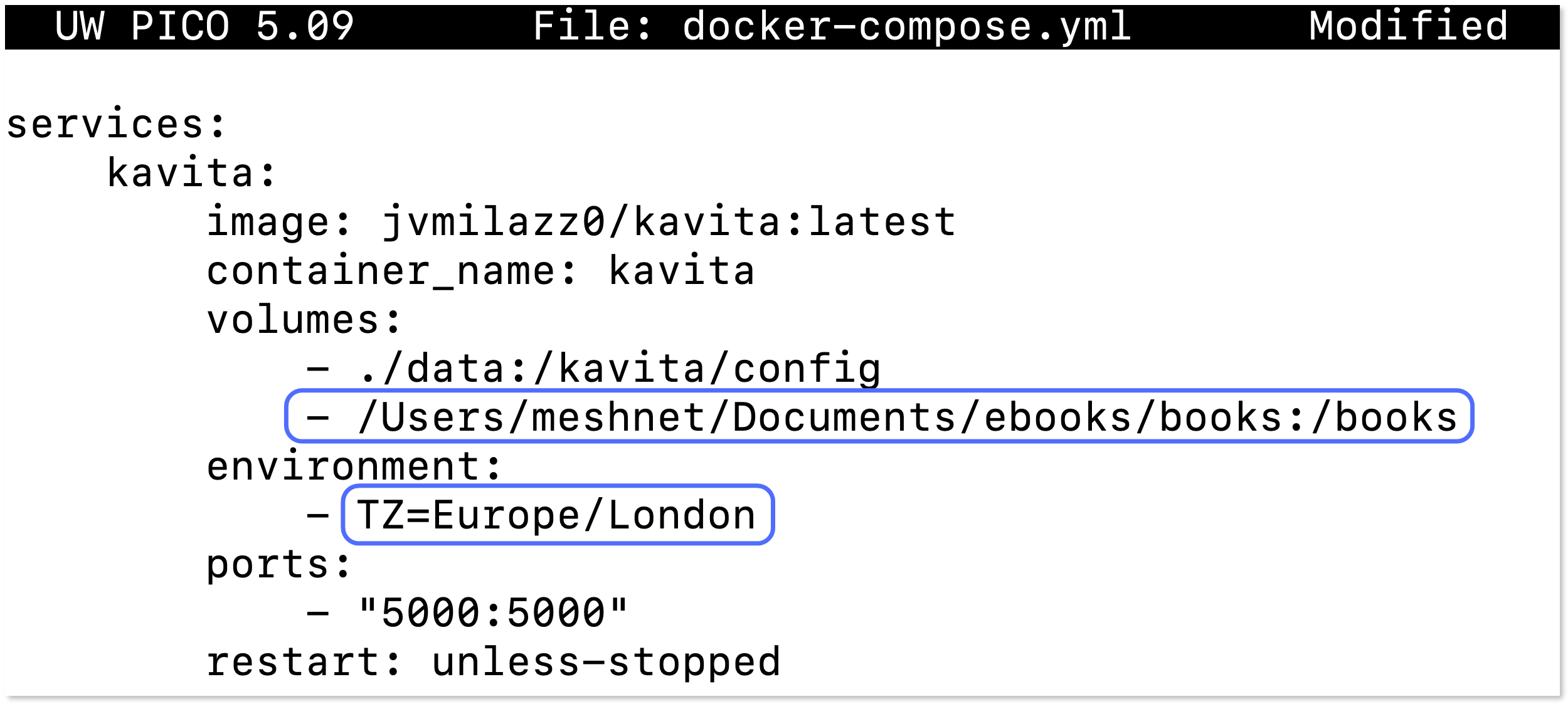 Terminal window with two lines highlighted.
