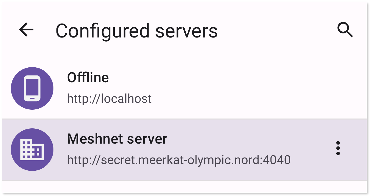 Selecting the Meshnet Airsonic server.